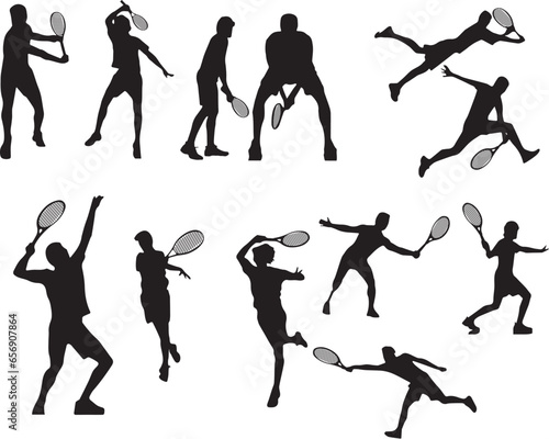 Silhouettes set of tennis player. Tennis player for different set silhouette 