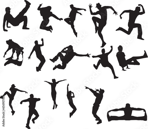 Hip hop dance silhouette collection. Silhouettes Set of dancer 