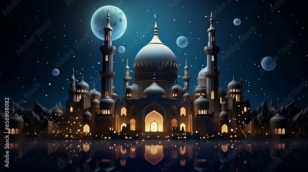 ramadan banner concept design with mosque empty space ai generated 