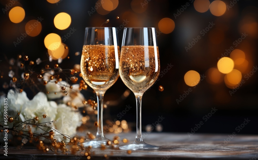 Glasses toasting Christmas with blurred background. Glasses toasting Christmas with blurred background.