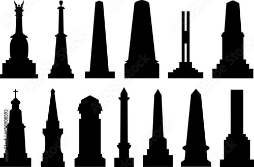 Set of different obelisks isolated on white