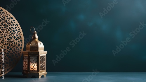 islamic new year decoration with praying beads and lantern ramadan kareem background ai generated photo