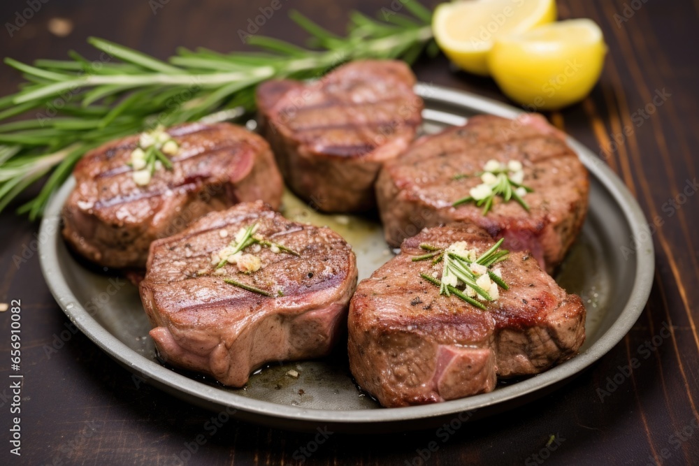 lamb chops coated with minced garlic and chopped rosemary lamb chops coated with minced garlic and chopped rosemary