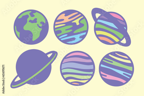 collection set illustration colorful planets