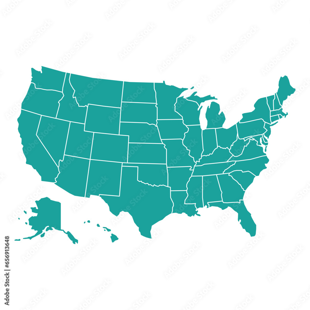 Silhouette and colored (turquoise) USA map