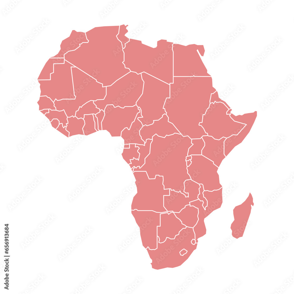 Silhouette and colored (red) Africa map - obrazy, fototapety, plakaty 