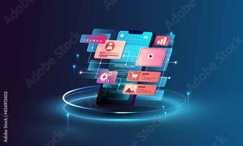 Abstract background image, technology concept of smartphone, web surfing on mobile network