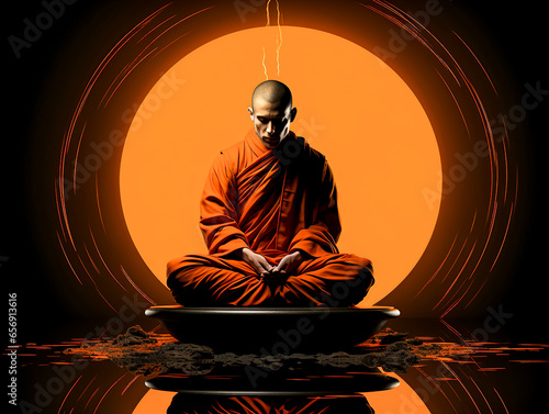 silhouette of shaolin monk in meditation photo