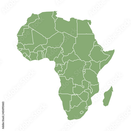 Silhouette and colored (green) Africa map