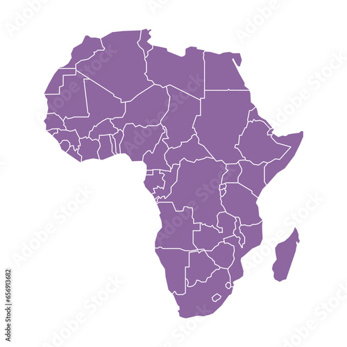 Silhouette and colored (purple) Africa map