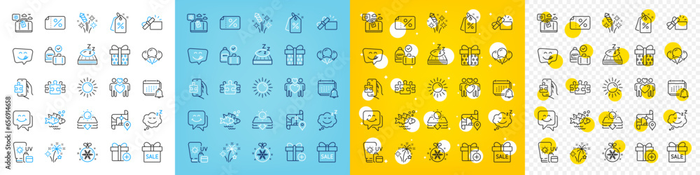 Vector icons set of Fireworks, Puzzle game and Travel luggage line icons pack for web with Carry-on baggage, Sun protection, Sunscreen outline icon. Mattress, Christmas ball. Vector Vector icons set of Fireworks, Puzzle game and Travel luggage line icons pack for web with Carry-on baggage, Sun protection, Sunscreen outline icon. Mattress, Christmas ball. Vector