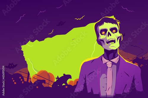 A vector illustration of a zombie with copy space  perfect for a Halloween poster.