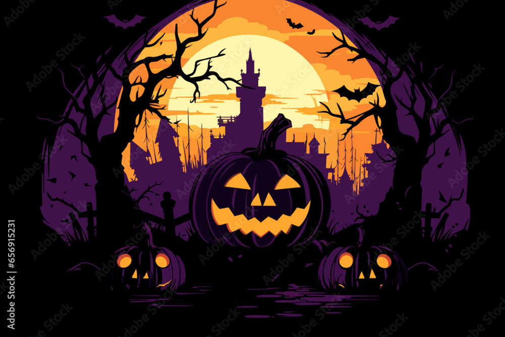 A vector illustration of the jack o lantern with copy space, perfect for a Halloween poster.