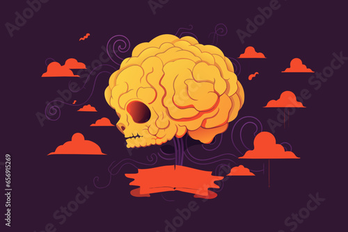 A vector illustration of a human brain with copy space, perfect for a Halloween poster.