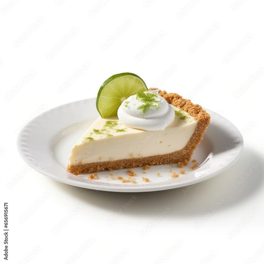 A slice of classic key lime pie with a graham cracker crust. A slice of classic key lime pie with a graham cracker crust.