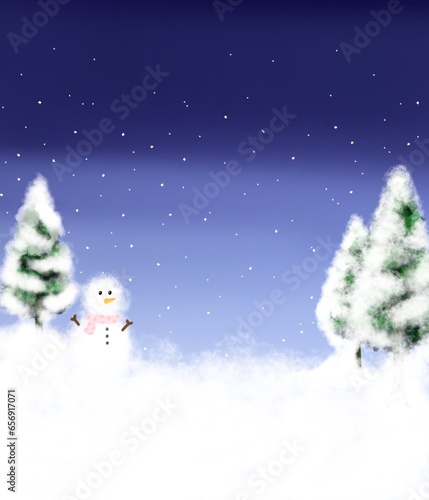 christmas tree and snowman background © BettyManlika