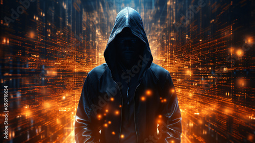 A hacker wearing a hoddie to hide his identity