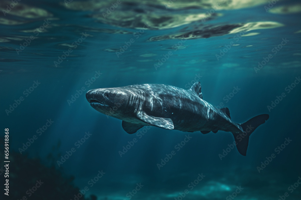 Fototapeta premium Great White Shark (Rhincodon typus) swimming underwater.