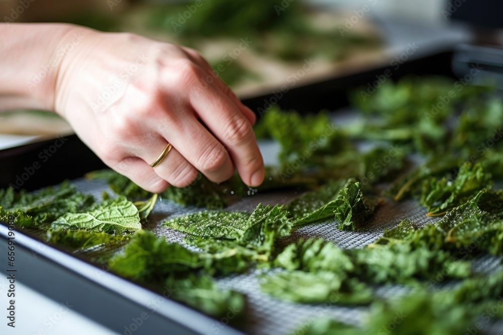 custom made wallpaper toronto digitalhand touching delicate, crispy edges of freshly baked kale chips