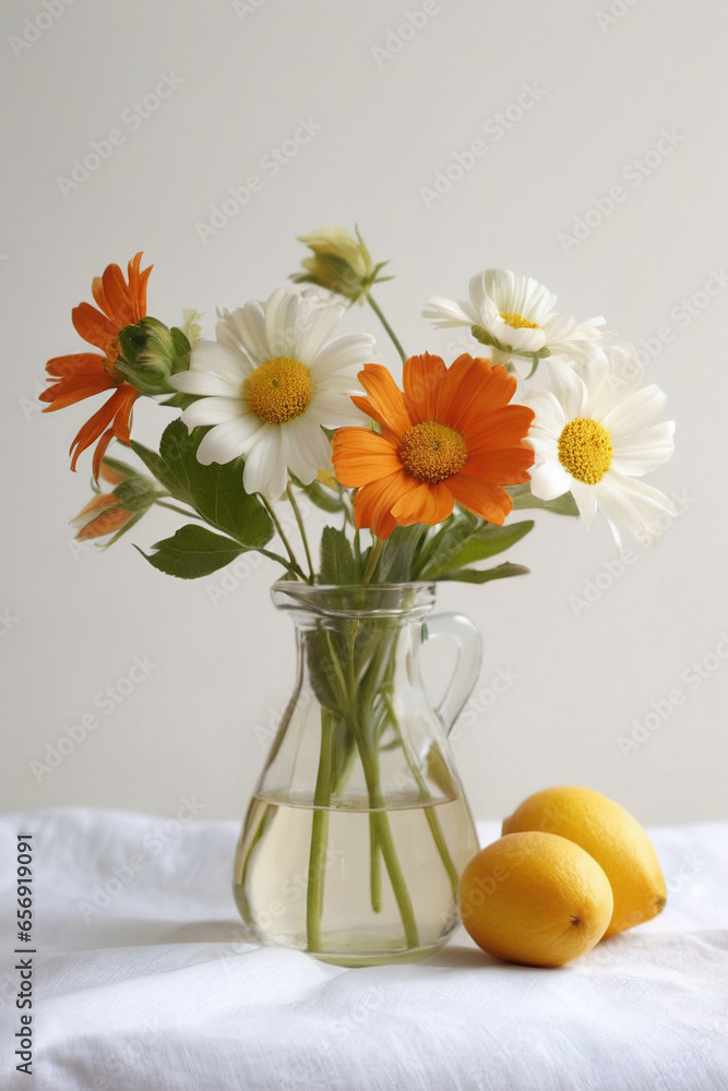 still life with beautiful flowers in vase