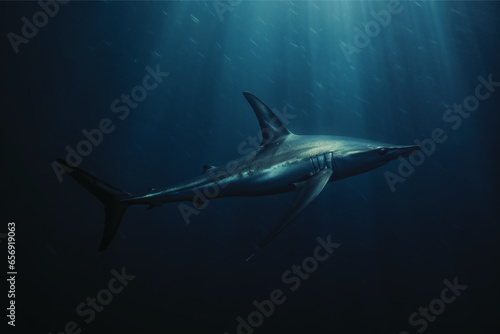 Thresher shark at the bottom of the ocean.