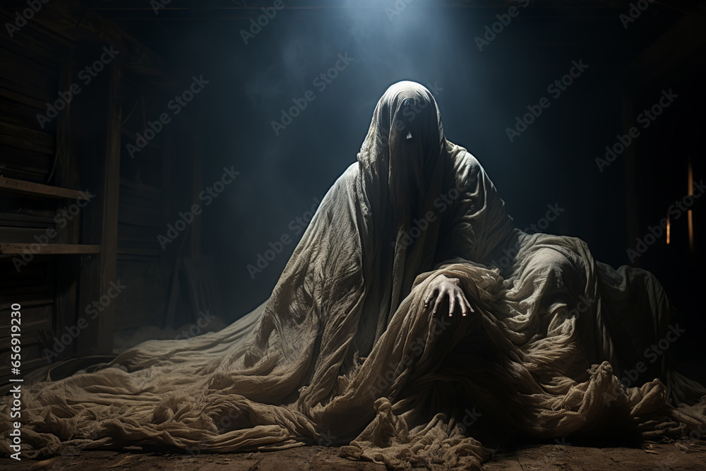 Scary ghost in the attic. Haunted house for Halloween. Scary ghost in the attic. Haunted house for Halloween.