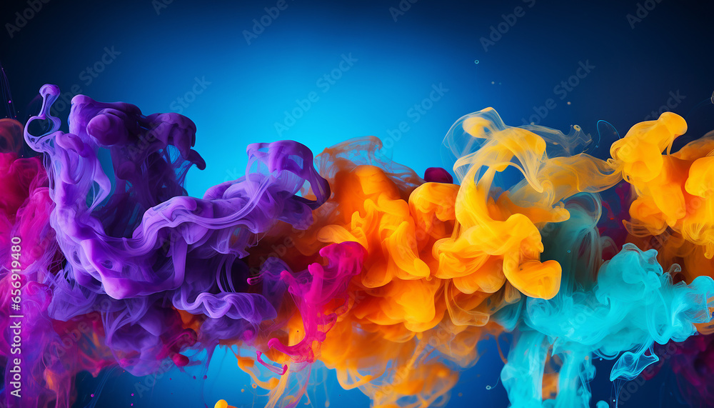 colorful ink splashes on dark background