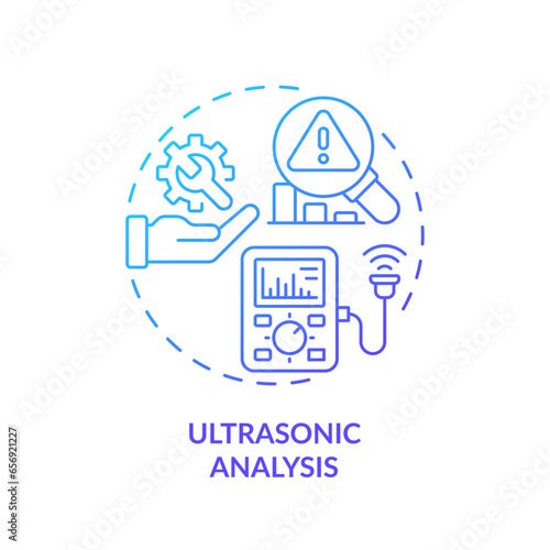 2D gradient icon ultrasonic analysis concept, isolated vector, predictive maintenance thin line illustration.