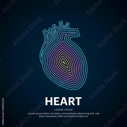 Human heart medical structure. Vector logo heart color silhouette on a dark background. Cardiology logo vector template - EPS 10