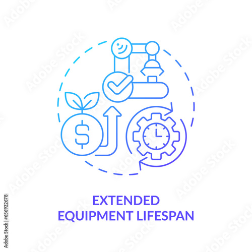 2D gradient icon extended equipment lifespan concept, isolated vector, predictive maintenance thin line illustration.