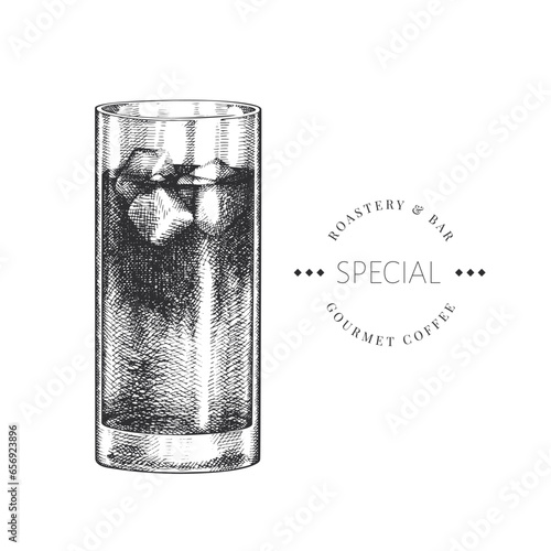 Coffee Cup Illustration. Vector Hand Drawn Isolated Espresso Tonic Glass. Vintage Style Beverage