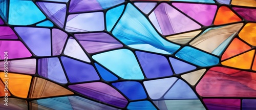 Stained Glass Window With Irregular Block Pattern . Сoncept Stained Glass, Window Design, Irregular Pattern, Block Pattern photo