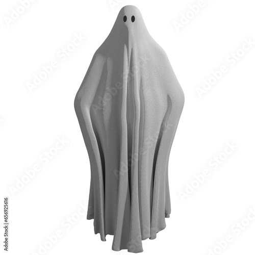 Halloween. Fantasma. Lenzuolo tipico dei fantasmi. Immagine di mistero, paura, fantasia adatto alla ricorrenza d'autunno in ottobre - Illustrazione 3D.