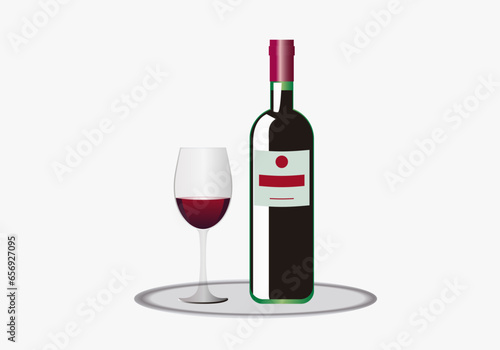 Icono de vino. Botella de vino y copa  con bandeja