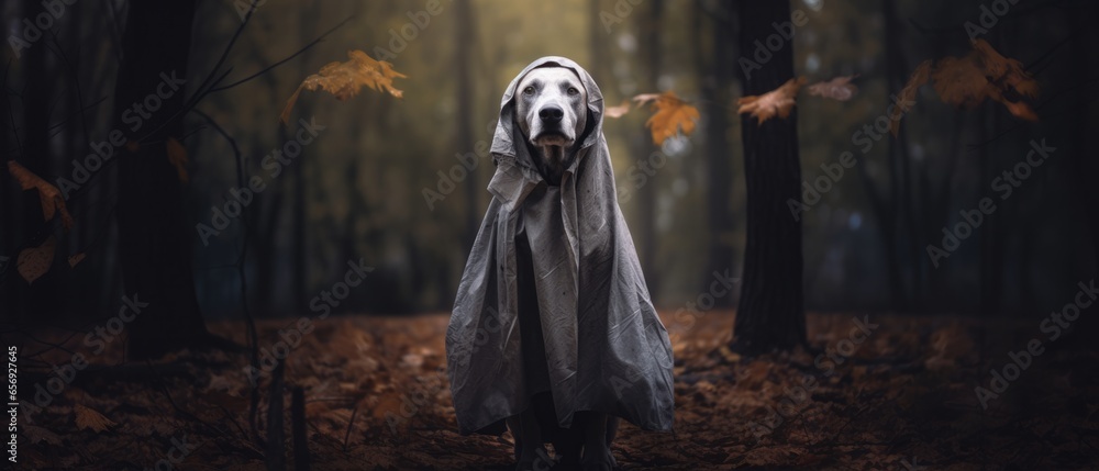 Dog In Halloween Costume In Woods