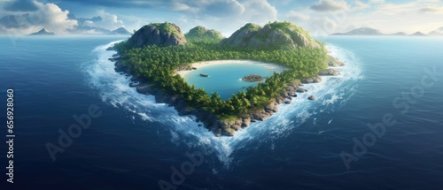 An Island Shaped Like A Heart, Representing Paradise . Сoncept Island Getaways, Serene Retreats, Romantic Escapes, Idyllic Paradises © Ян Заболотний