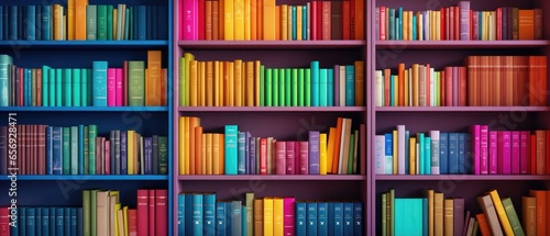 Colorful Bookshelf As A Bright Home Library Background . Сoncept Interior Design, Home Decor, Bookshelves, Colorful Aesthetics