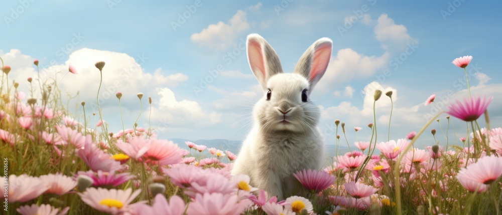 Easter Bunny In A Blooming Field, Radiating Cuteness
