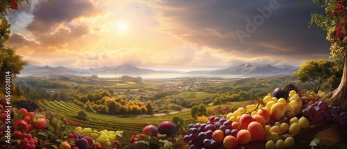 Farmers Rejoice Over A Fruitful Harvest In A Beautiful Landscape photo