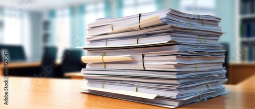 Stack Of Documents On Office Desk Digitally Created Image . Сoncept Office Organization, Digital Documents, Workplace Efficiency, Paperless Office
