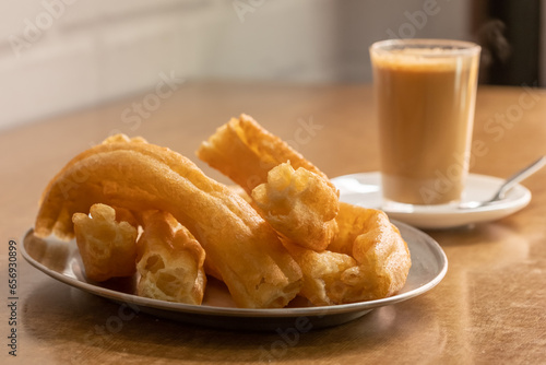 Plate of fresh Churros at a traditional churreria cafe on Tenerife, Spain photo
