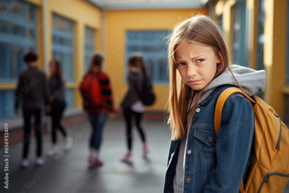 jeune fille victime de harcèlement scolaire, violence verbale et de discrimination à l'école