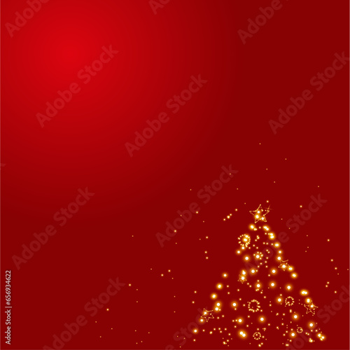Golden Christmas tree on a red background. Новый год, праздничный фон