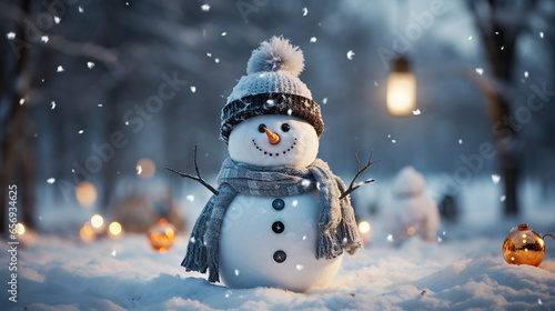 Beautiful picture illustration of a funny cute snowman © aviavlad