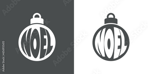 Tiempo de Navidad. Logo con silueta de bola de navidad con letras de la palabra Noel para su uso en invitaciones y felicitaciones