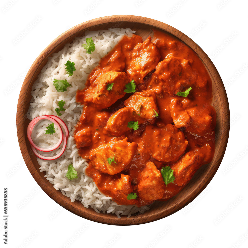Chicken spicy curry with rice isolated on white Chicken spicy curry with rice isolated on white