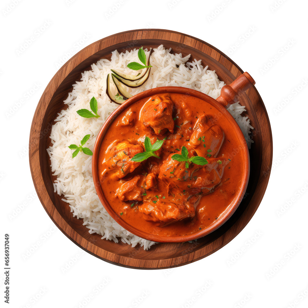 Chicken spicy curry with rice isolated on white Chicken spicy curry with rice isolated on white