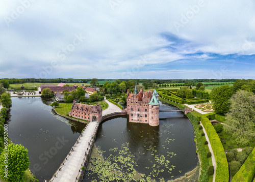 Denmark, Southern Denmark, Kvaerndrup, Aerial view of Egeskov Castle and surrounding park photo