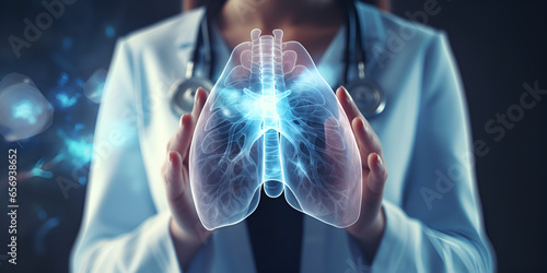 Pulmonary Oedema Pictures,The doctor looks at the hologram of lungs, photo