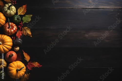 Thanksgiving background or greeting card with pumpkins and space for text